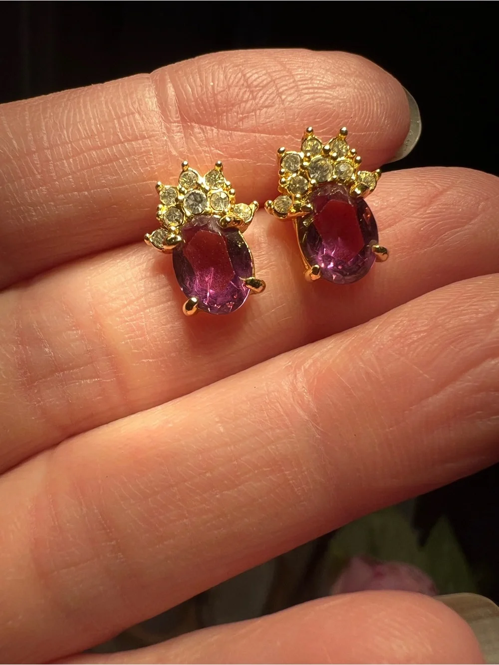 Gold-Plated? Purple Crystal Crown Stud Earrings Read below